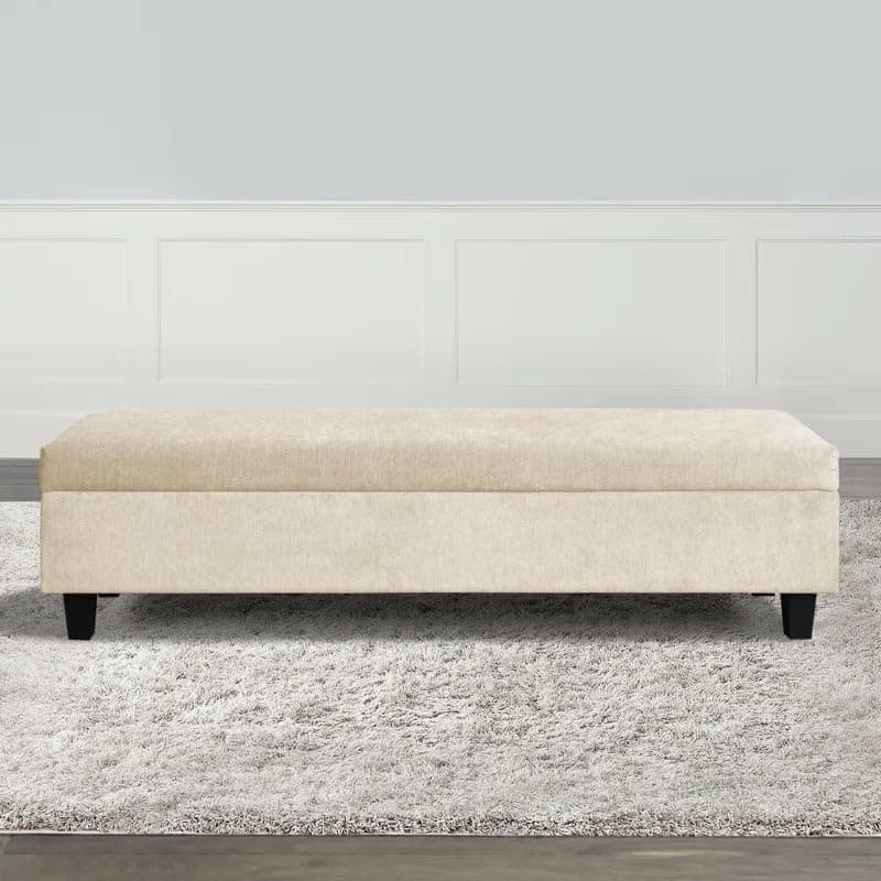 LEGACY OF COMFORT Atiqa Upholstered Storage Bench with Flip Top - Ottoman with Wooden Base for Bedroom Cream