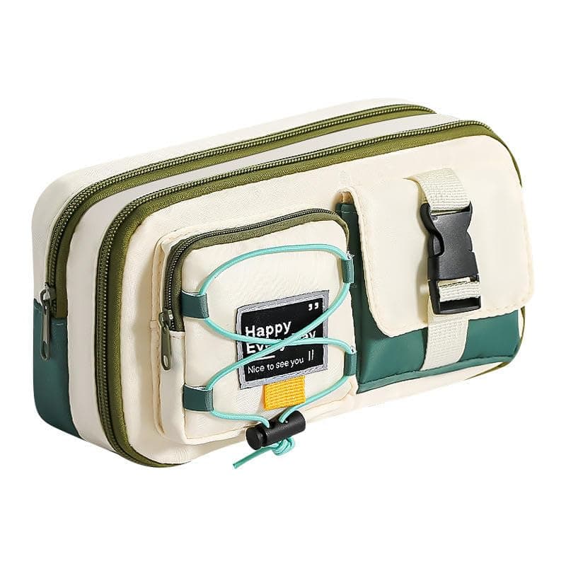 Zqiue Multi-Compartment Pencil Pouch, Large Capacity Pen Case | Canvas pencil pouch with zipper and buckle pocket, spacious storage for school, office and travel essentials.