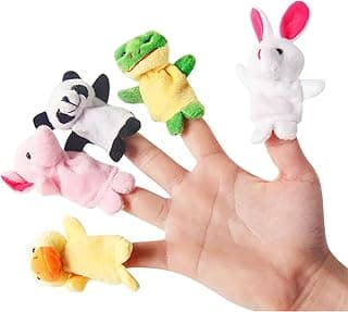 SHINETOY 5 Pcs Animal Finger Puppets Set - Soft Plush Velvet Animals Finger Puppet Toys for Kids, Mini Plush Figures Toy Assortment for Boys & Girls, Party Favors for Shows, Playtime School