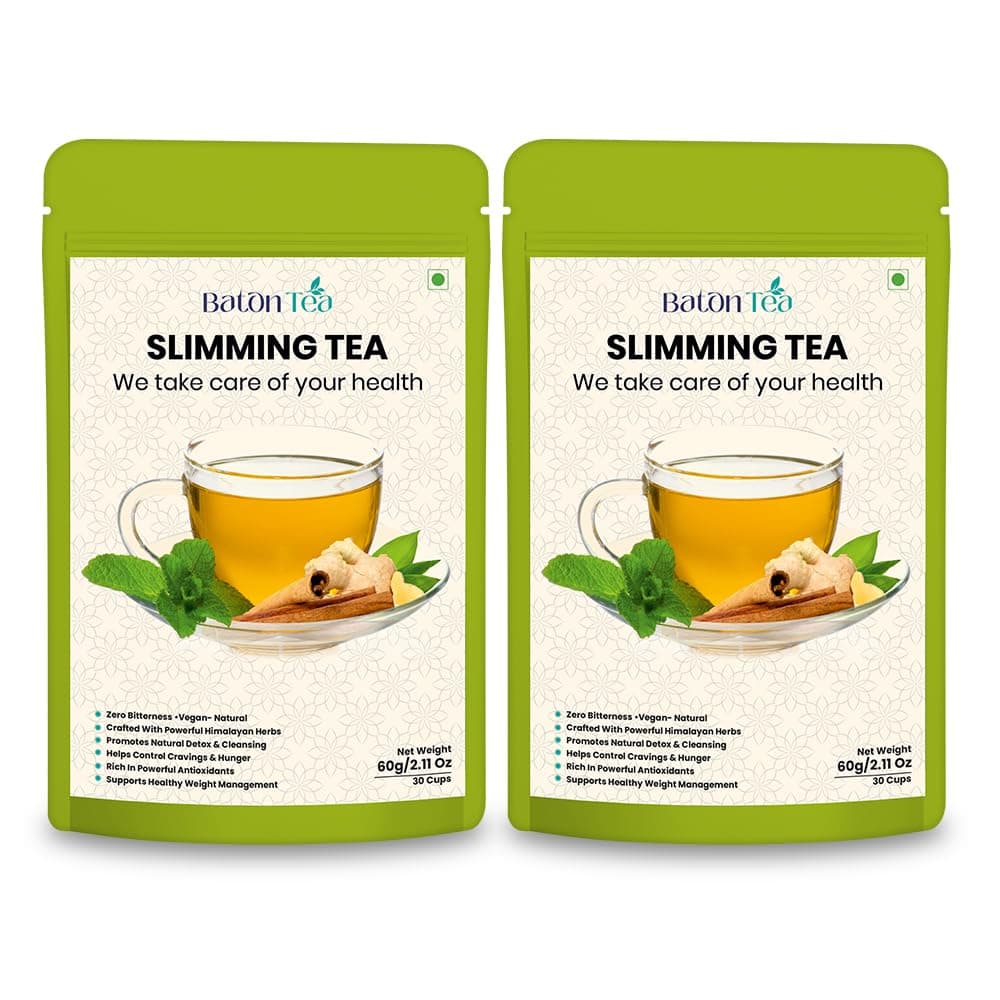 Baton Slimming Herbal Green Packet 60gm |Natural Blend of 18 Herbs|Detox for Gut Health & Weight Management |Zero Sugar |Wellness Tea For Men & Women |Pack Of 2