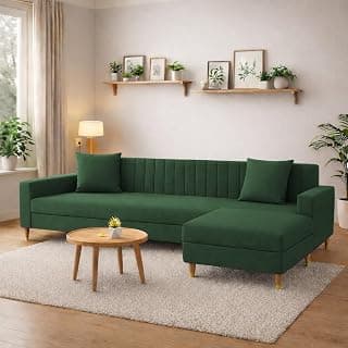 Casaliving Garcia 4 Seater L Shape Convertible Sofa Set for Living Room, 3 Seater & Ottoman Modular Sectional Couch for Small Space (Green) Sofa