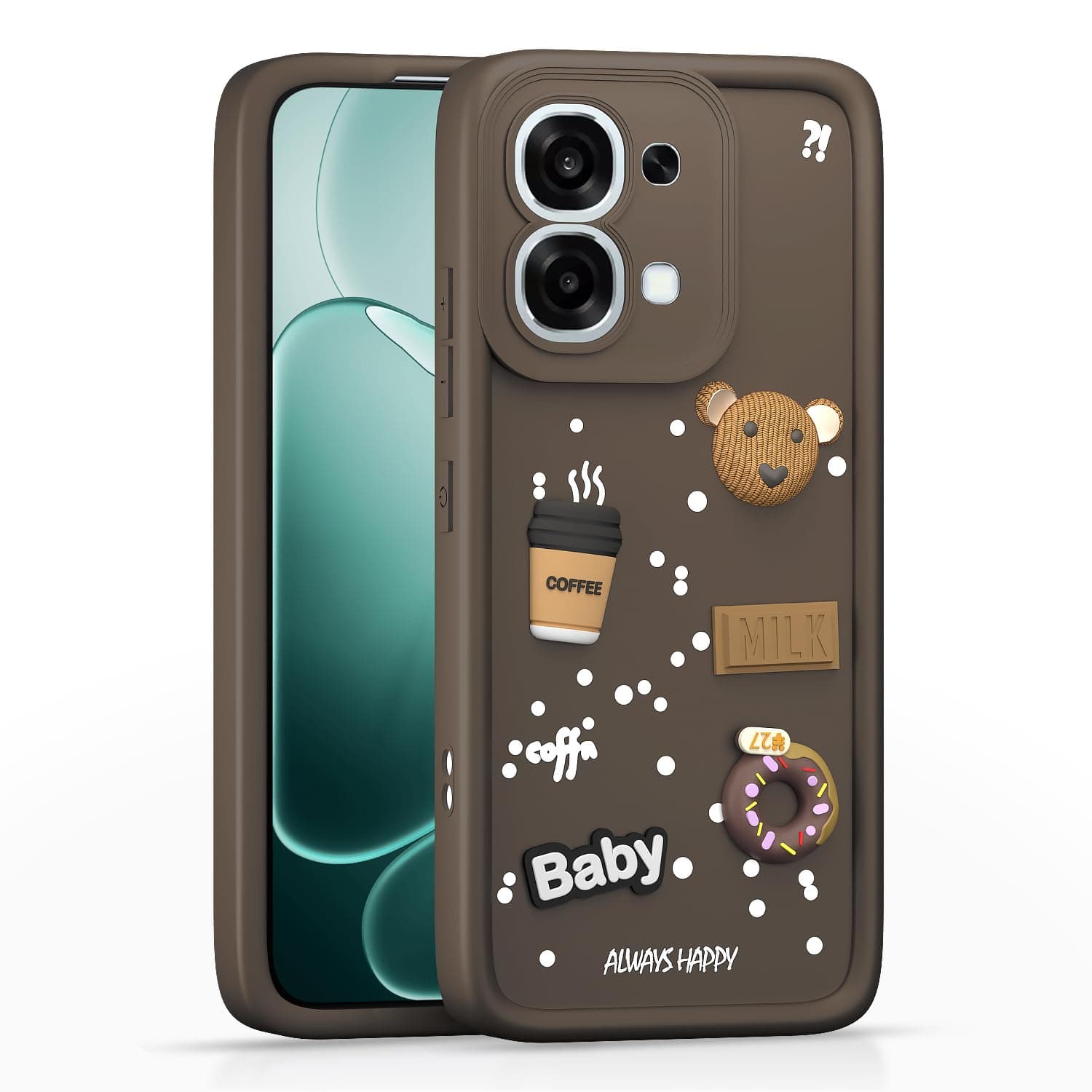 Outlouders Back Cover for Oppo F31 5G / Oppo F33 5G | 3D Cartoon Bear Cute Fun Silicone Full Body Protection Bumper Case (Brown)
