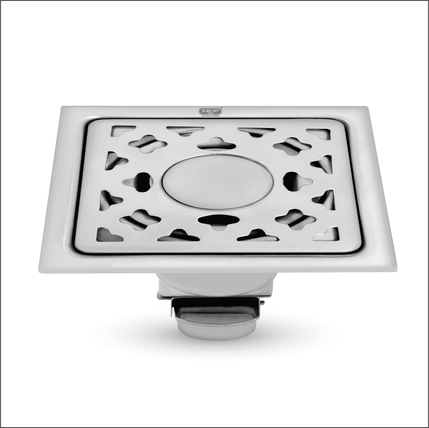 SANJAY CHILLY Stainless Steel Floor Drain Cockroach Trap 4x4 INCH with Hole for Bathroom | Waste Water Drainer in Luxurious Bathroom Gratings Hair Catcher (101 mm Square Star Silver)