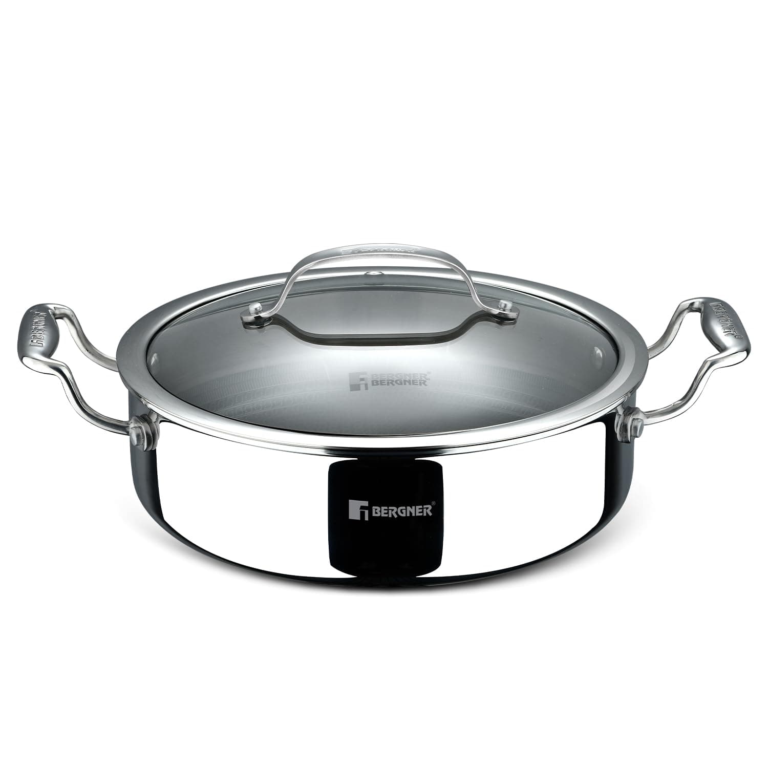 Bergner Hi-Tech Giro x Triply with Honeycomb Healthy Ceramic Coating Serving Pan 28cm(5.7 L)with Lid,Metal Spatula Safe,PFOA/PTFE/PFAS Free,Non Toxic,Pan Protector Included,Induction Bottom,5.7 liter