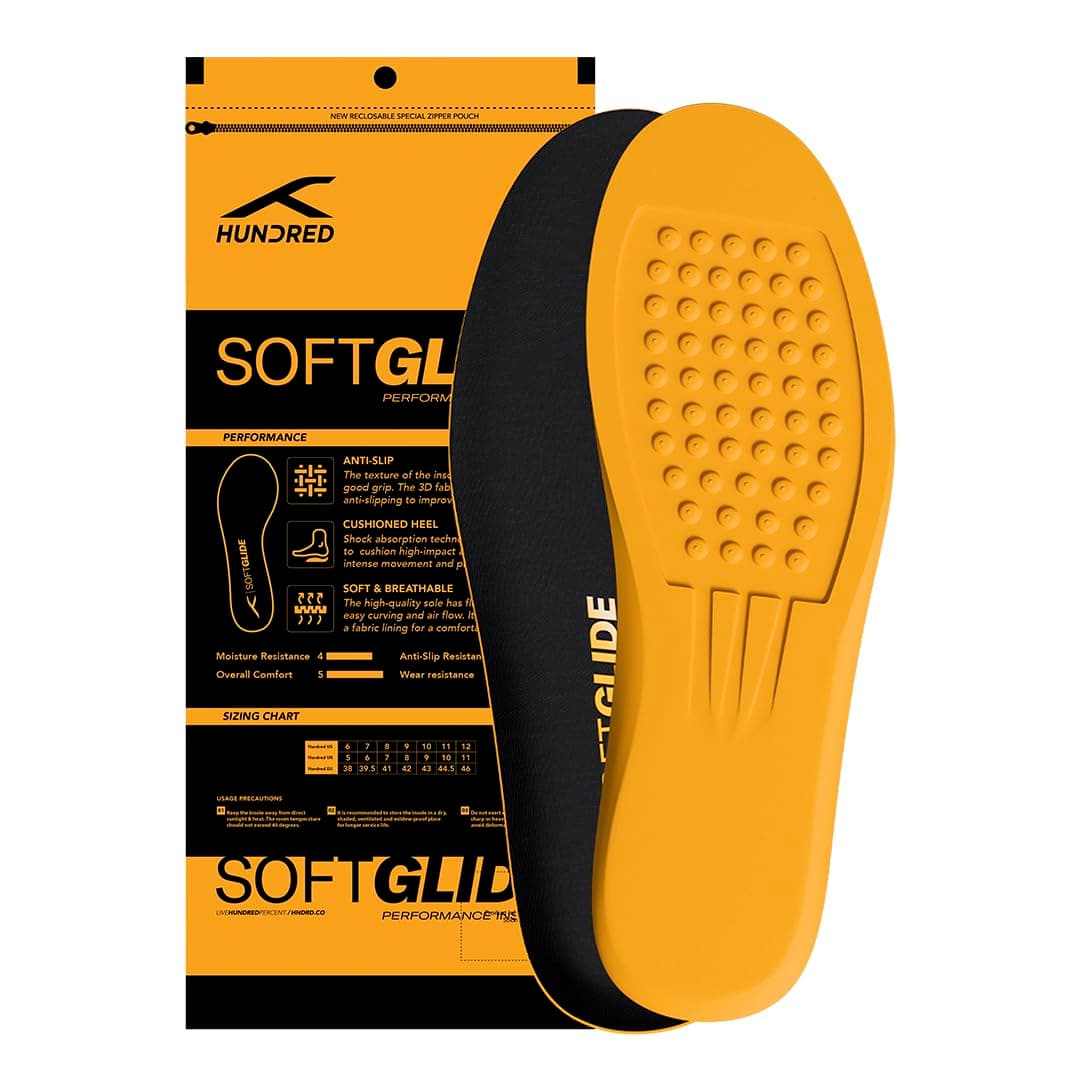 Hundred Soft Glide Performance Insoles | Plush Cushioning | Anti-Slip | Soft & Breathable | Personalized Comfort for Any Shoe | Unisex | 1 Pair
