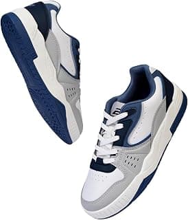 Bond Street Men's White & Blue Casual Sneakers | PU Upper Lace-Up Shoes with PVC Sole | Lightweight, Stylish & Comfortable Footwear for Regular Use