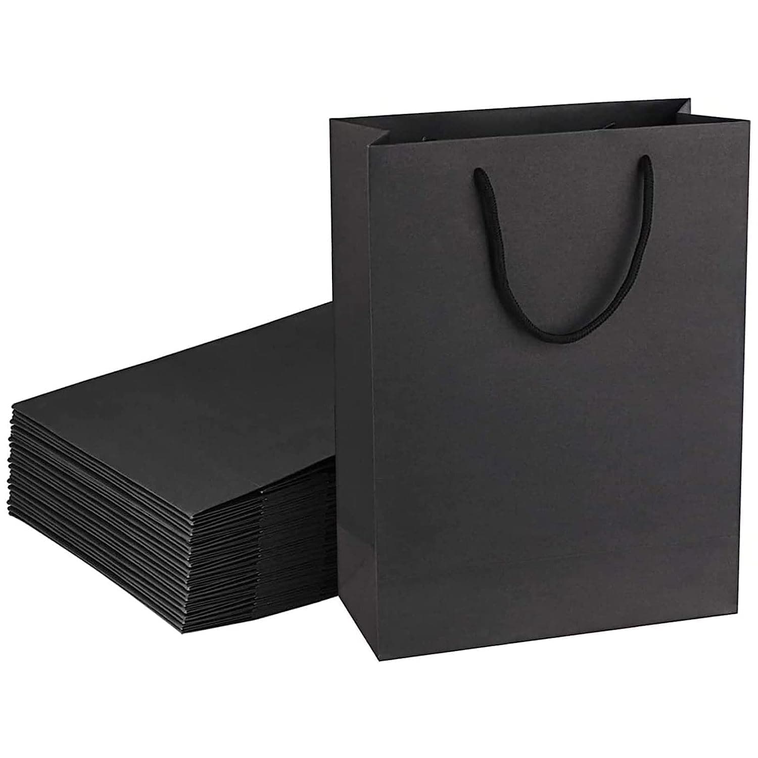 Amit Marketing Black Paper Carry Bag|250 Gsm Kraft Matt Lamination Paper Bags With Braided Cotton Handle|For Return Gifts Carrying Packaging Shopping Grocery Parcel Take Out - L10Xw4Xh12 Inch (50 Pcs)