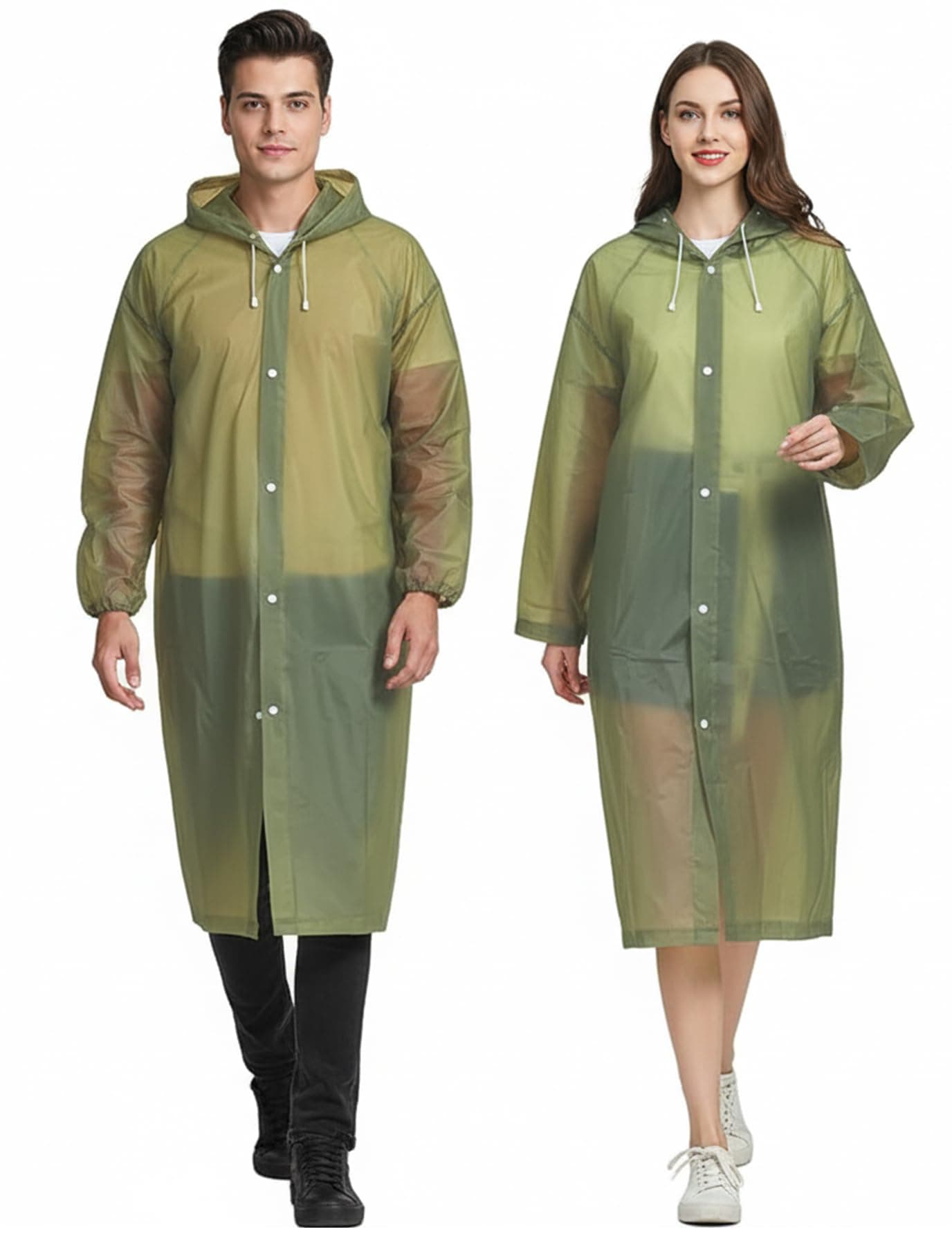 Hacer EVA Rain Poncho rain coat for Men & Women Lightweight Waterproof Raincoat with Hood Adjustable Drawstring & Snap Button Closure Reusable Outdoor Rainwear for Boys & Girls (Free Size-Olive Green)