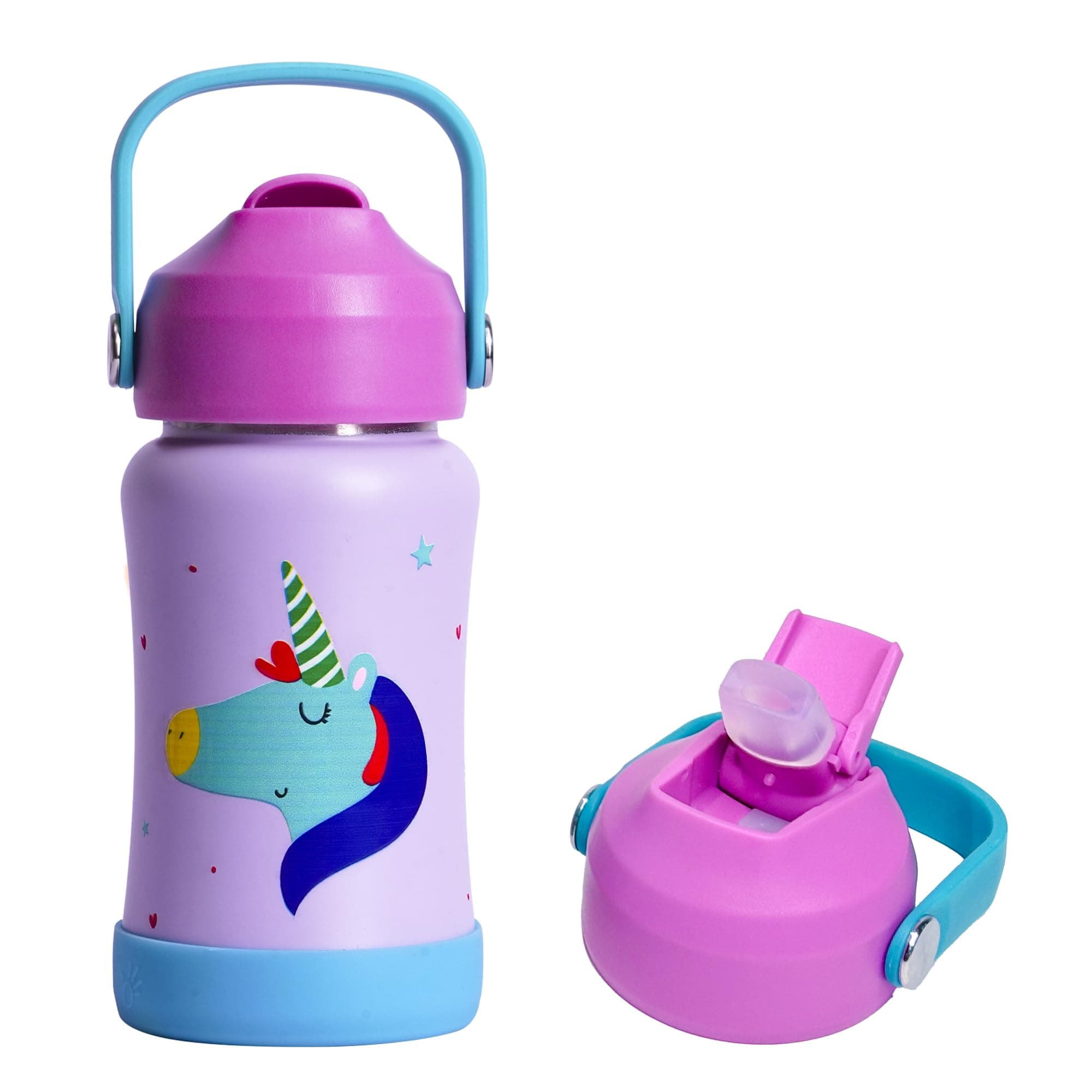 Rabitat Steel Play Kids Stainless Steel Water Bottle 450ml | 2 Year Warranty | Leakproof Sipper | Soft Silicone Spout, Flip-Lock Cap & Handle | BPA-Free 18/8 SS | Anti-Skid Base | Love you to the moon