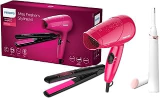 PHILIPS HP8643/46 Straightener (Pink/black) & Touch-Up HP6388 Eyebrows, Facial & Body Trimmer (White)