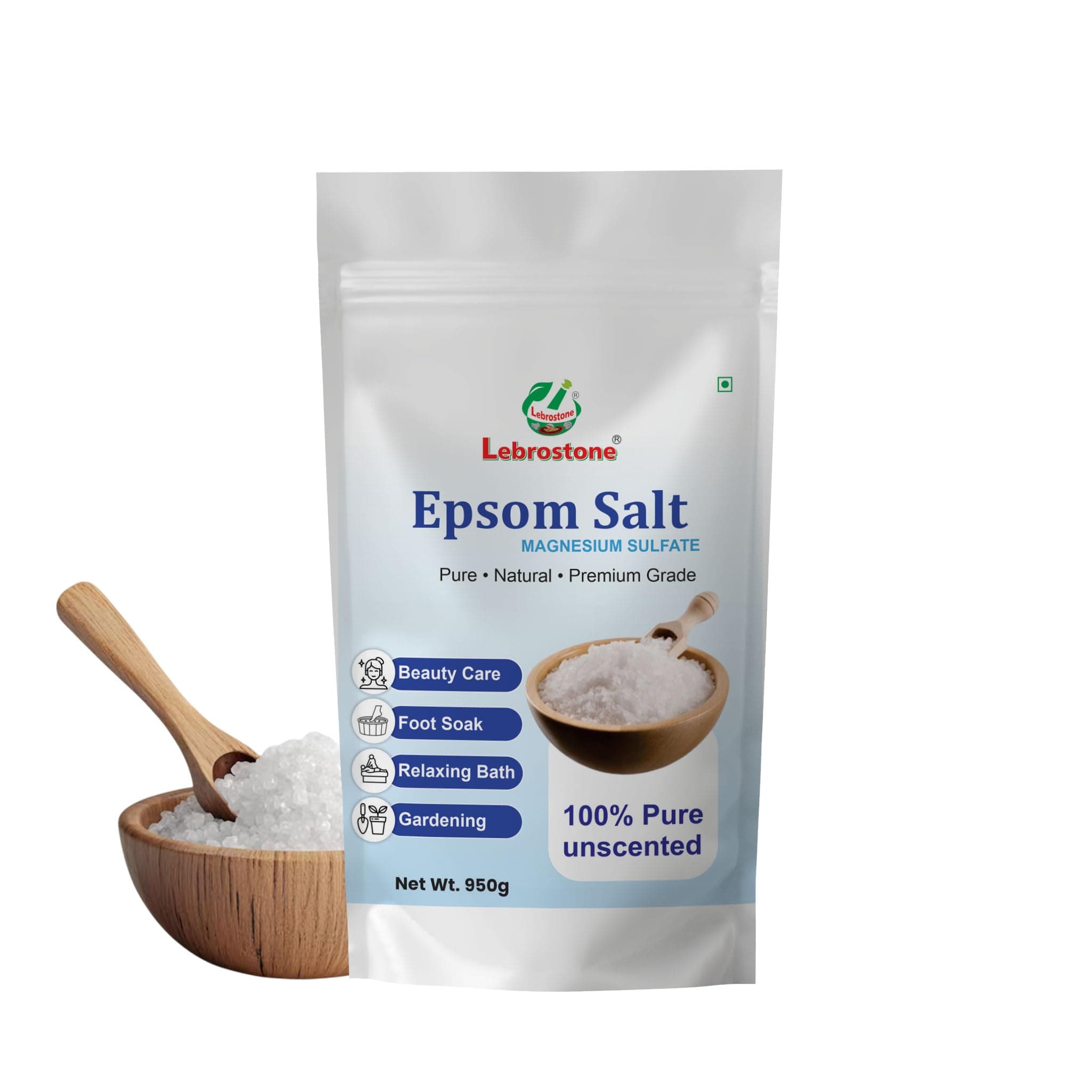 Lebrostone Epsom Salt (Magnesium Sulfate) Fast-Dissolving Crystals for Bath Soak, Muscle Relaxation, Foot Soaks & Garden Use (950gm)