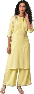 W for Woman Women Viscose Regular Fit Embroidered Summer Regular Kurta with Pleats On Yoke