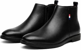 OFRI Men’s Retro Premium Chelsea Boots – Black Textured Classic Design with Side Zip, Minimalist Formal & Casual Ankle Boots for Men