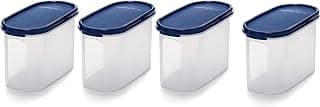 SignoraWare Modular BPA Free Plastic Oval Container | Airtight Lid | Retain Crispness | Non Toxic & odour free | Ideal for storing Rice, Sugar, Poha & Roasted Peanuts (1.1 Ltrx4 | Set of 4 | Blue)