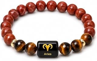EverMineCrystal Aries Zodiac Bracelet (मेष राशि) | Certified Healing Crystal for Confidence, Protection & Stability | Original Red Jasper & Tiger Eye Stone | Bracelet for Man & Woman | Gift for Man & Woman