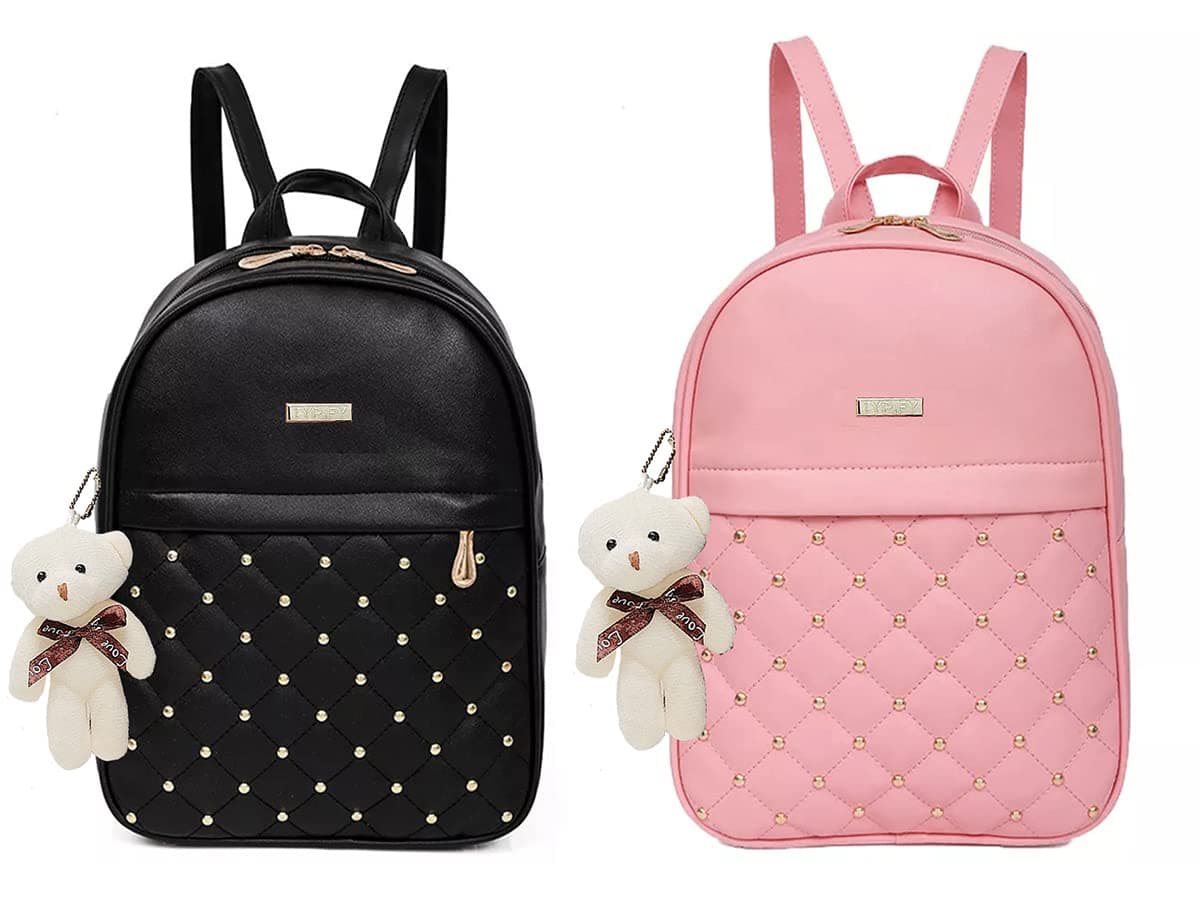 TYPIFY® Teddy Keychain Faux Leather Backpack for Women – Stylish, Lightweight, Spacious Bag for School, Office, College & Travel – Trendy Everyday Use Backpack for Girls | Gift for Her