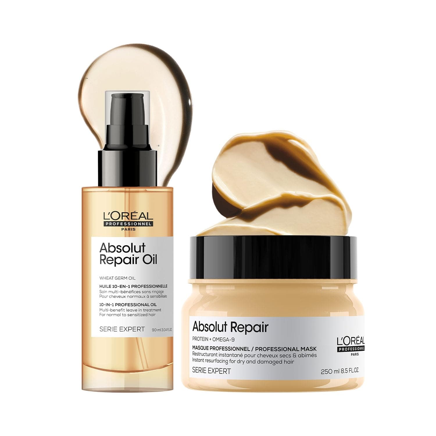 L'Oréal Professionnel Paris Absolut Repair Oil 10-In-1 Multi-Benefit Leave-In Hair Serum, Serie Expert, 90Ml & Absolut Repair Shampoo For Dry & Damaged Hair, Serie Expert, 300Ml