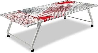 Folding Bed Space Saving Foldable Charpai, Khat, Khatiya, Single Bed Metal Queen Bed Rajwadi Designed, for Outdoor & Indoor use Delivery Condition - Pre-Assembled (Red)