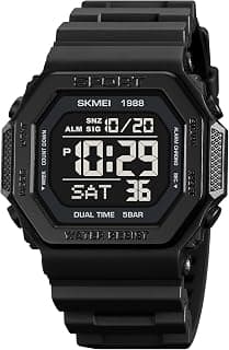 SKMEI Men's Top Brands Digital Mens Watch, Black Dial ABS Case, TPU Rabber Band, Waterproof Electronic WristWatches Fashion PU Band Sports Watch relogio Masculino Sport Watch Men-1988