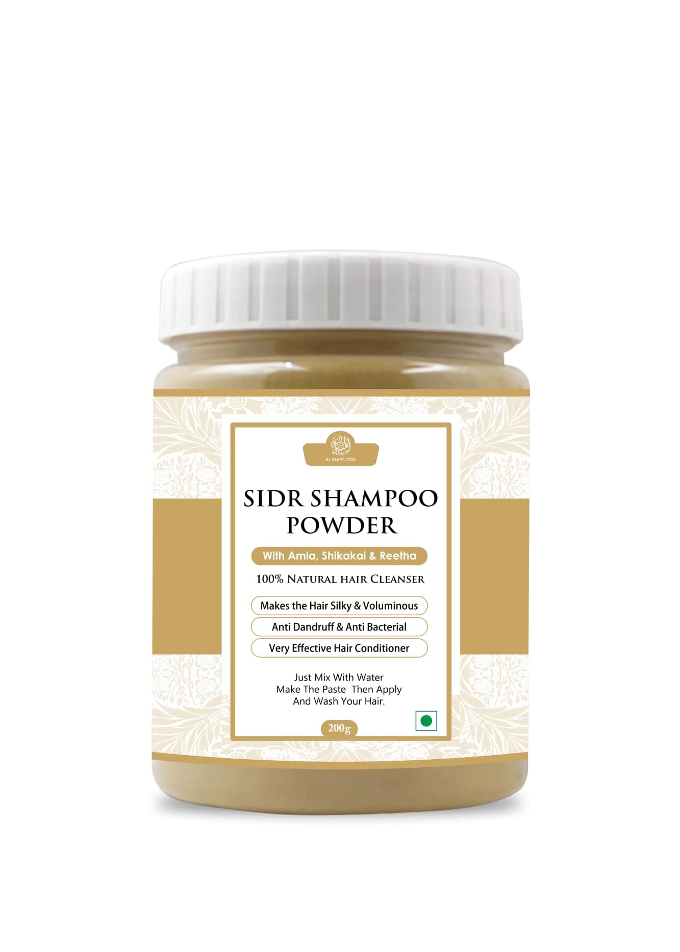 AL MASNOON Sidr Dry Shampoo Powder 100% Natural Hair Cleanser/Just Make Paste, Apply & Wash/With Amla Shikaki & Reetha 200g (Pack Of 1)