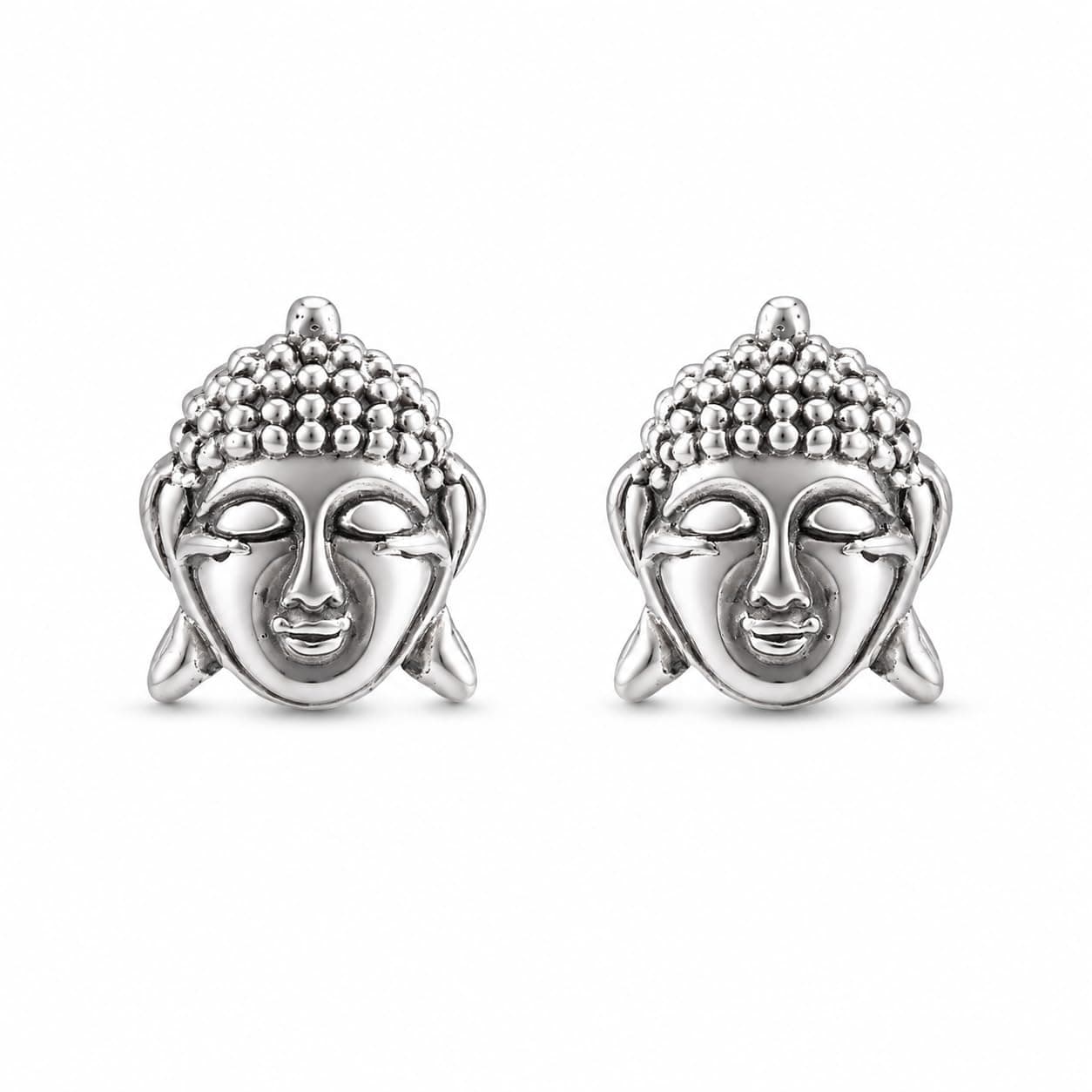 Nemichand Jewels 925 Sterling Silver Cute Buddha Stud Earrings for Men Women Girls