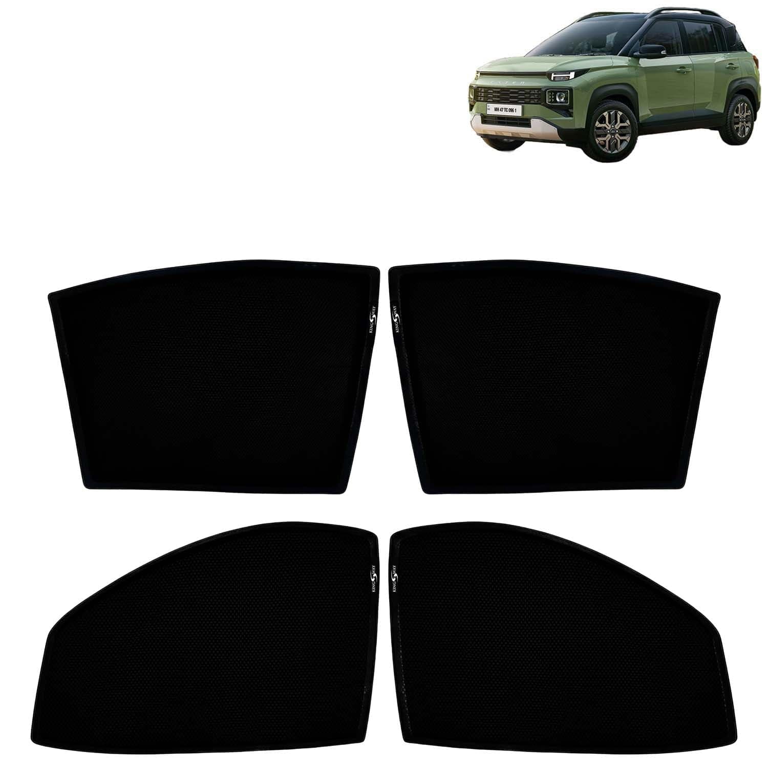 KINGSWAY Car Sun Shade Curtains Only Compatible with Hyundai Exter (2023 Onwards) | Z-Black Fix-Type (Non-Magnetic) | UV & Heat Protection | Pack of 4 Pcs