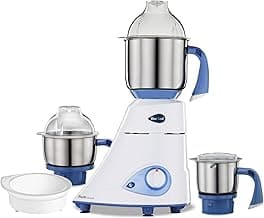 Preethi Diamond 750 Watts Mixer Grinder, 3 Jars (Stainless Steel) + Flexi Lid, Perfect Grinding for Masalas, Chutneys and Batters, 2 Year Warranty, Preethi's flagship Lifelong Free Service, White
