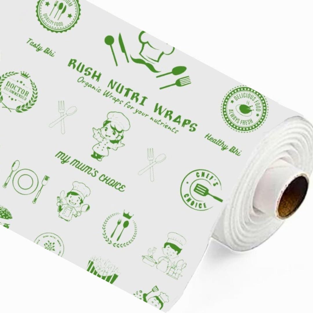 Rush Premium 1 Kilogram (1 KG) Nutri Wrap Food Wrapping Paper Roll with Sealing Sticker, Non-Sticky Butter Paper Roll for Roti Use as Parchment Paper OR Kitchen Roll Paper or roti clothes wrap