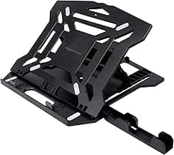 Amazon Basics ABS 2-in-1 Laptop and Mobile Stand, Ergonomic, Adjustable Height, Anti-Slip Base, Heat Dissipation, Portable, Lightweight, Compatible with All Laptops Up to 15.6" (Black)