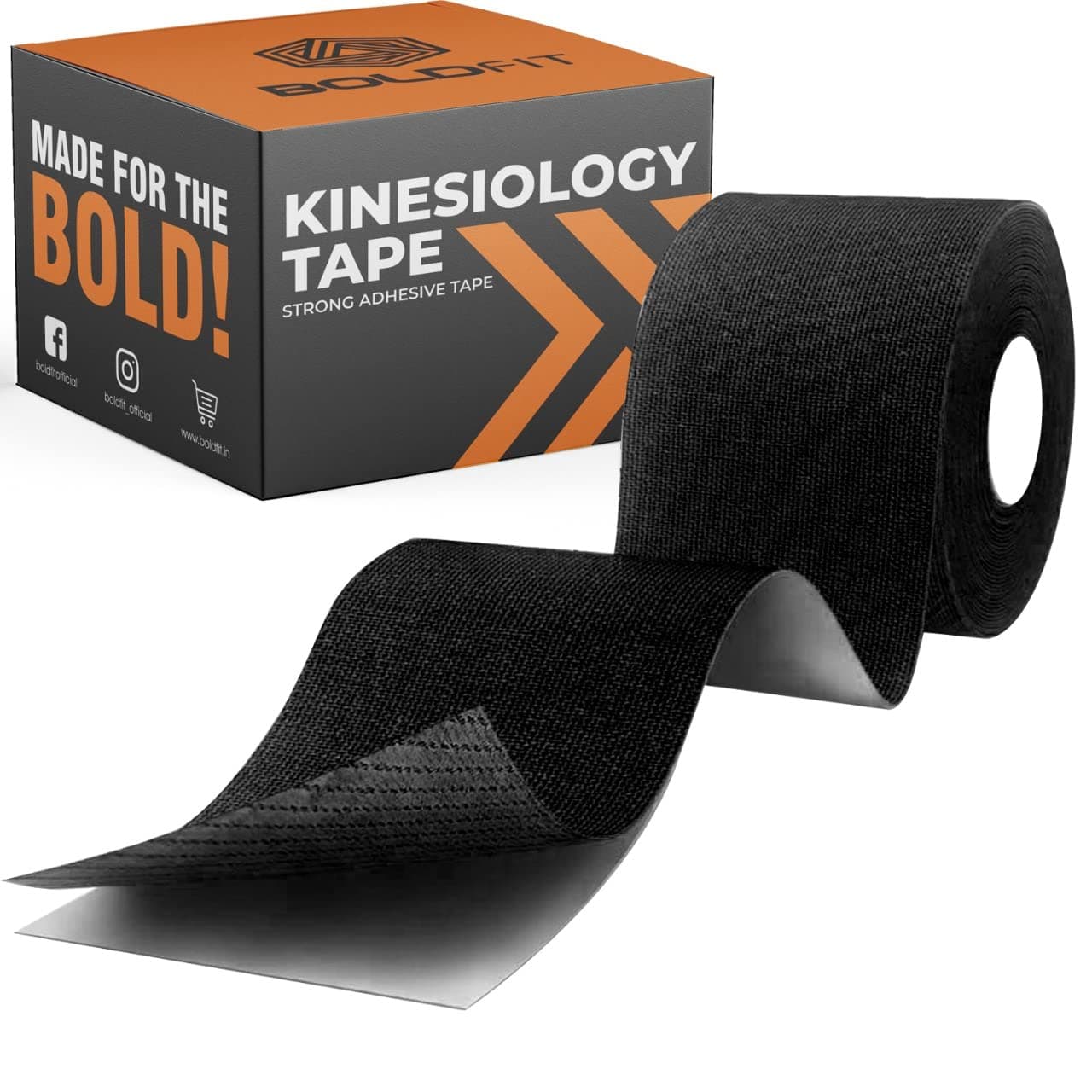 Boldfit Kinesiology Tape for Physiotherapy Kinesio Tape for Sports Injury Pain Relief Muscle Tape for Shoulder, Wings, Arms, Ankle K Taping Waterproof Athletic Tape for Pain Support -2 Inch Black
