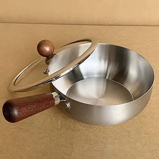 Stainless Steel Pot with Glass Lid & Wooden Handle for Cooking Pot, Suitable for Kitch Mini Oil Pan Induction Base Non Stick Sauce Pan Boiling Pot for Tea Coffee Milk Water Sauce and Noodles