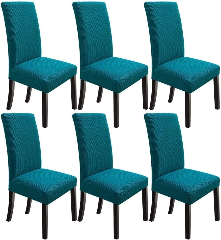 NeoGenius Premium Elegant Dining Room Chair Covers, Slipcovers Set of 6, Spandex Super Fit Stretch Removable Washable Chair Covers, Protector -for Dining Room (Dining Chair Covers_Peackock Green, 6)