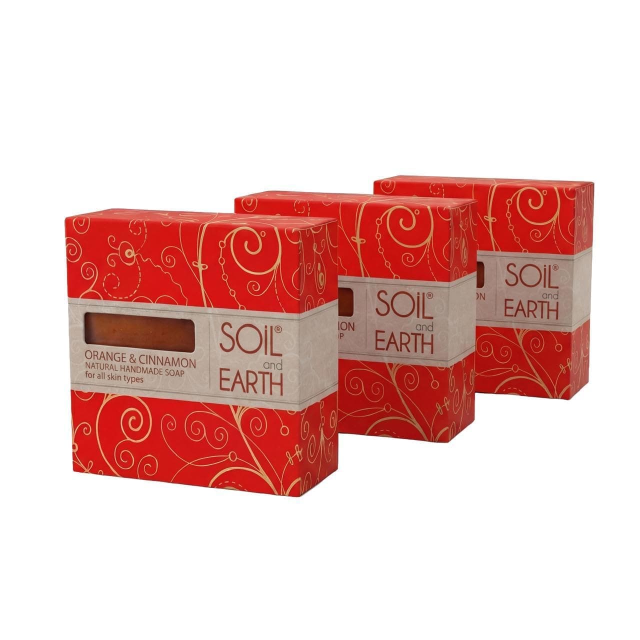 Soil And Earth Handmade Natural Orange & Cinnamon Bath Soaps | For All Skin Types | Pack of 3 (3 X 125 gm/ 4.4 oz)