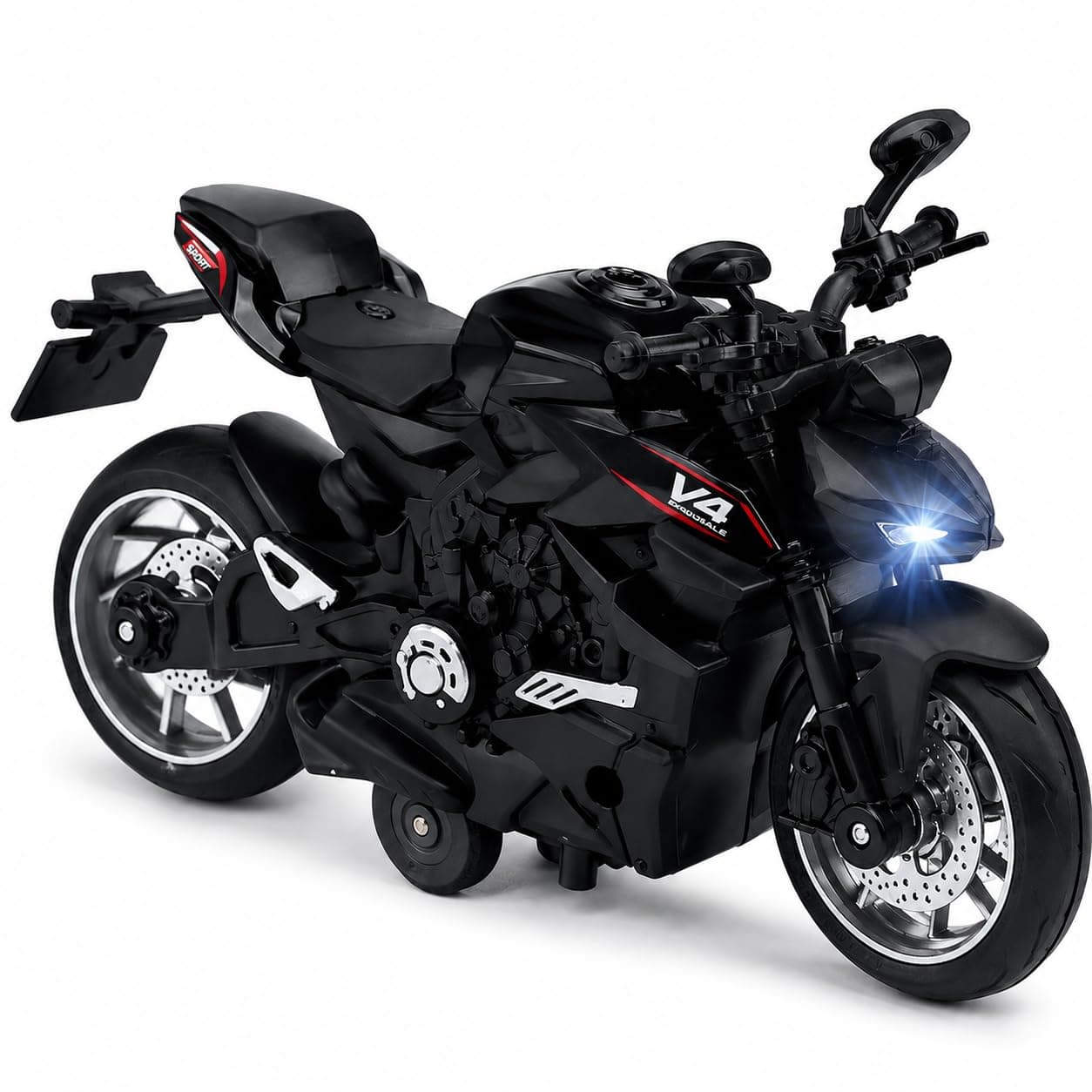 PLUSPOINT Diecast Motorcycle Toy Bike Dukati Model | Pull Back Alloy Superbike with Lights & Sound | Realistic Metal Simulation Vehicle for Kids, Adults & Car Dashboard Display
