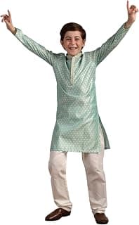 Manyavar Boys Green Art Silk Kurta Pyjama Set