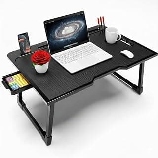 Derbus Wood Multipurpose Foldable Laptop Table with Cup Holder | Table Home Study Writing Table, Foldable and Portable/Ergonomic Edges Kids & Adults (COTTED-Black)