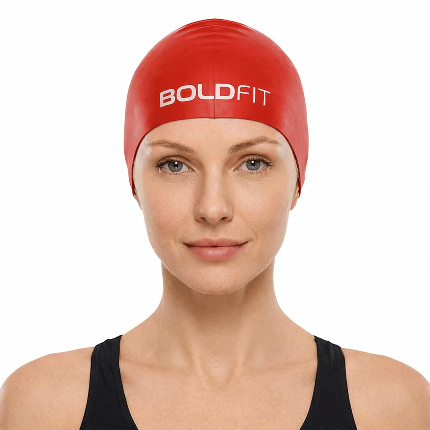 Boldfit Silicone Swimming Cap for Men, Women & Kids - Easy Fit, Long Hair - Red