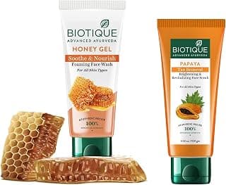 Biotique Bio Papaya Revitalizing Tan-Removal Scrub, 100 G And Biotique Bio Honey Gel Face Wash For All Skin Types, 100ml