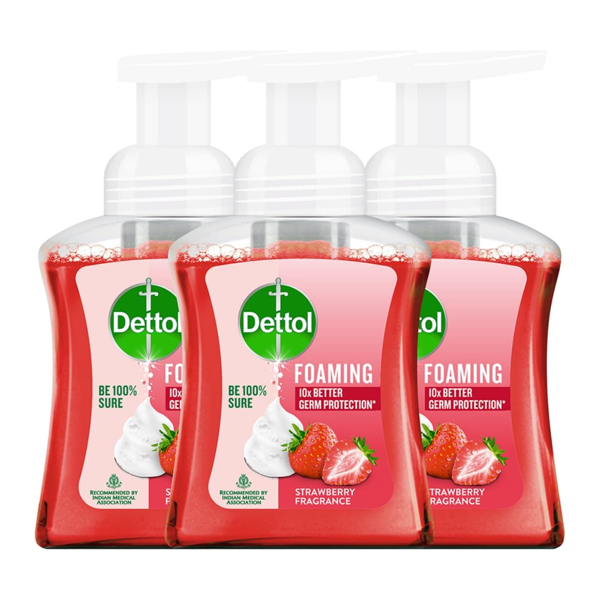Dettol Foaming Handwash Pump - Strawberry (Pack of 3-250ml each) | Rich Foam | Moisturizing Hand Wash | Soft on Hands