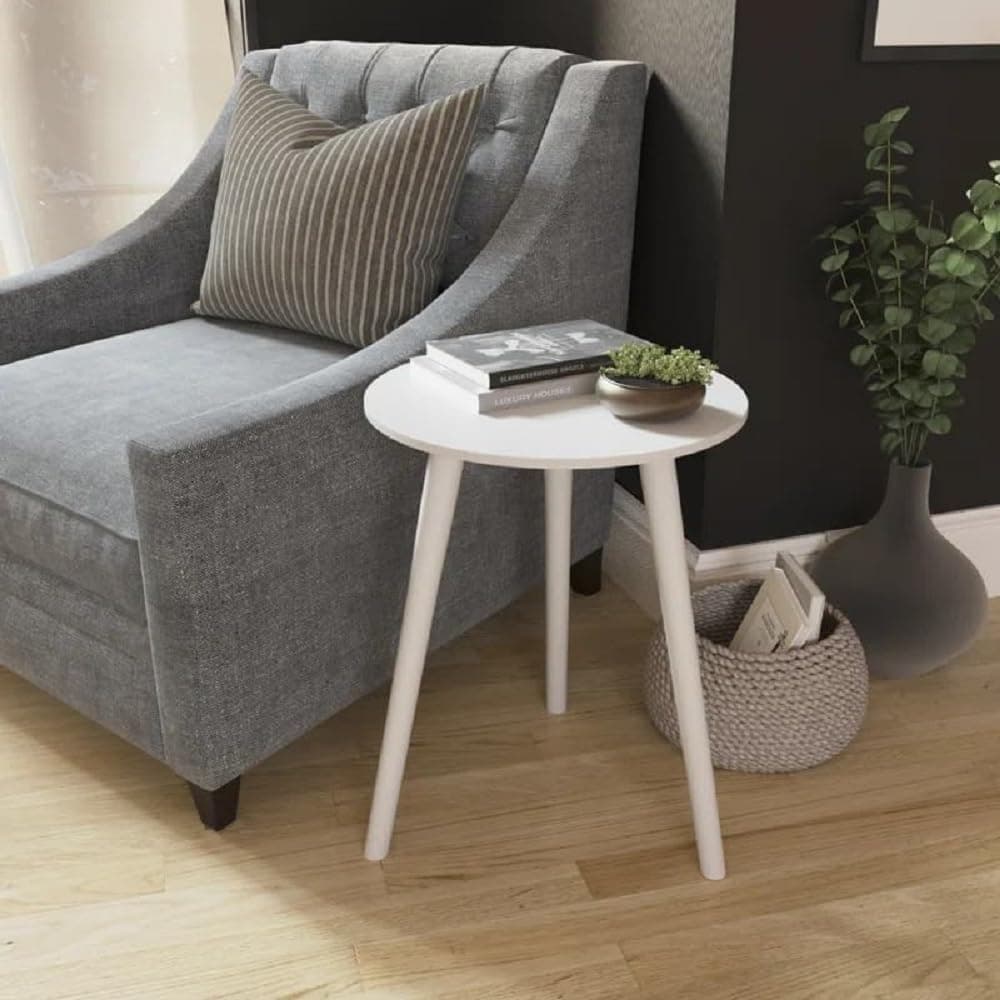 Dime Arts Shoppee Wood Indoor Plant Table Mid Century Plant Stands Small Round Side Plant Holders Heavy Duty Plant Pot Shelf for Flower Pots Plant Stool Modern Decor Table for Home (Full White)