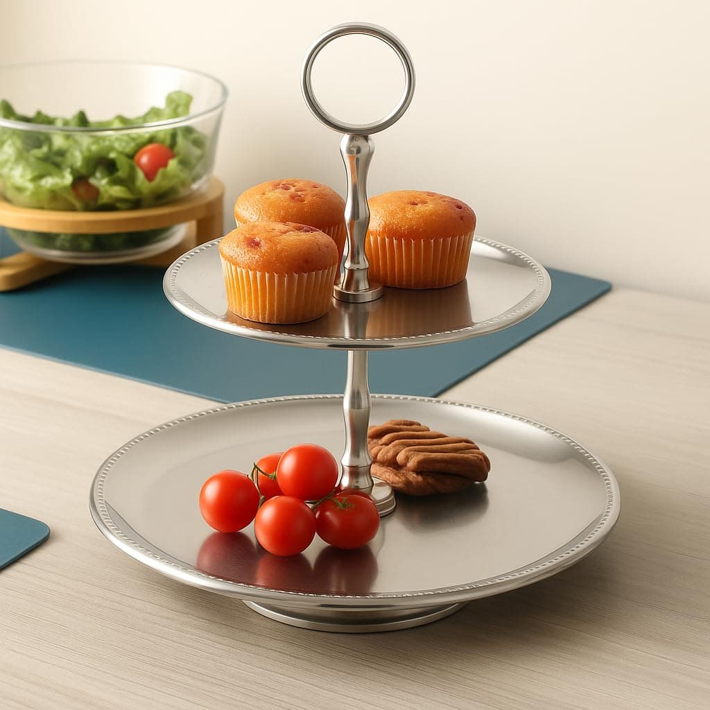 Accent Decora Elegant 2 Tier Cake Stand for Celebrations | Premium Cup Cake Stand For Birthday | Stylish Dessert Platter 2 Tier for Home Restaurants & Parties (Assembly required)