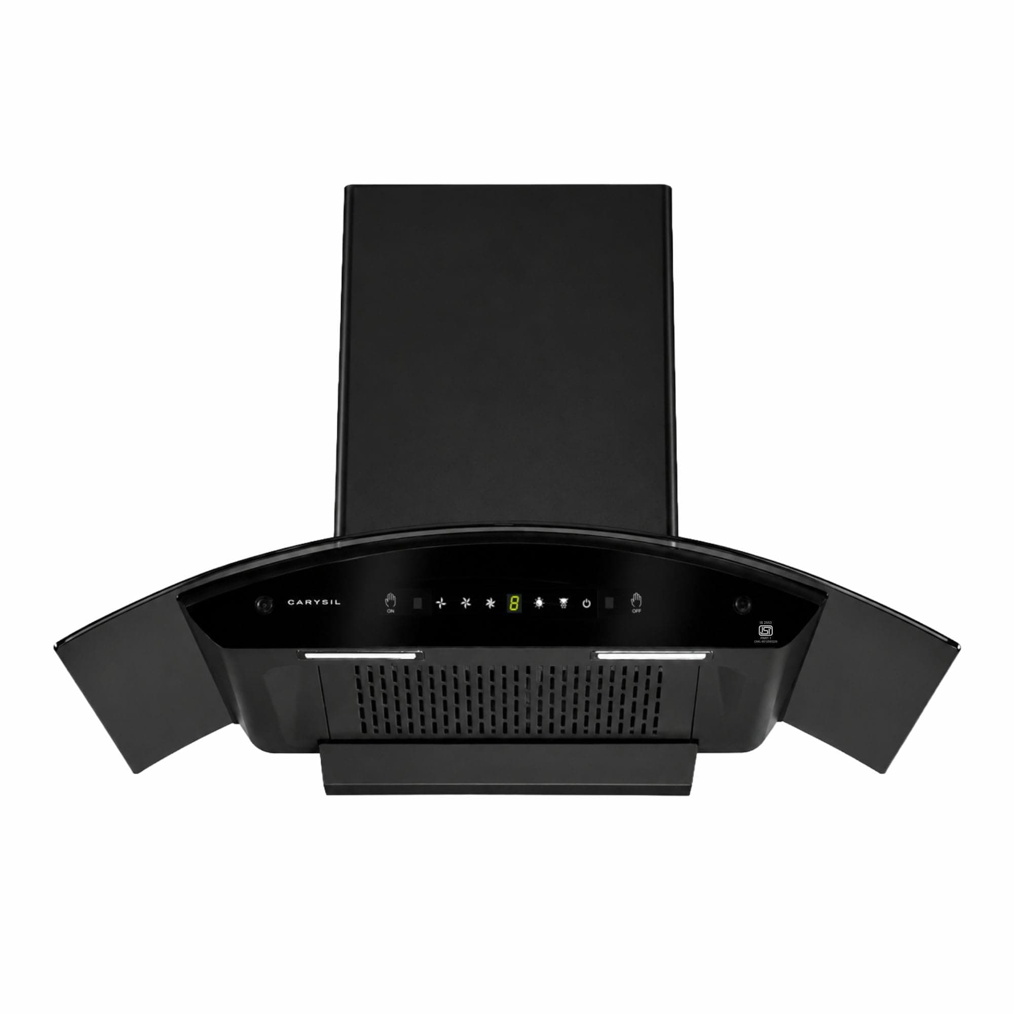 Carysil Curvantis SilentX 90 cm BLDC Motor Kitchen Chimney, Curved Shape, 1800 m³/hr Suction, Auto-Clean Filterless, 9+ Turbo & Gesture Control, LED Lamp, 12-Year Warranty - Black