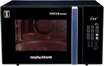 Morphy Richards 30 MCGR Deluxe 30L Convection Microwave Oven with Motorised Rotisserie, 200 Autocook Menus and Child Lock Feature, Black