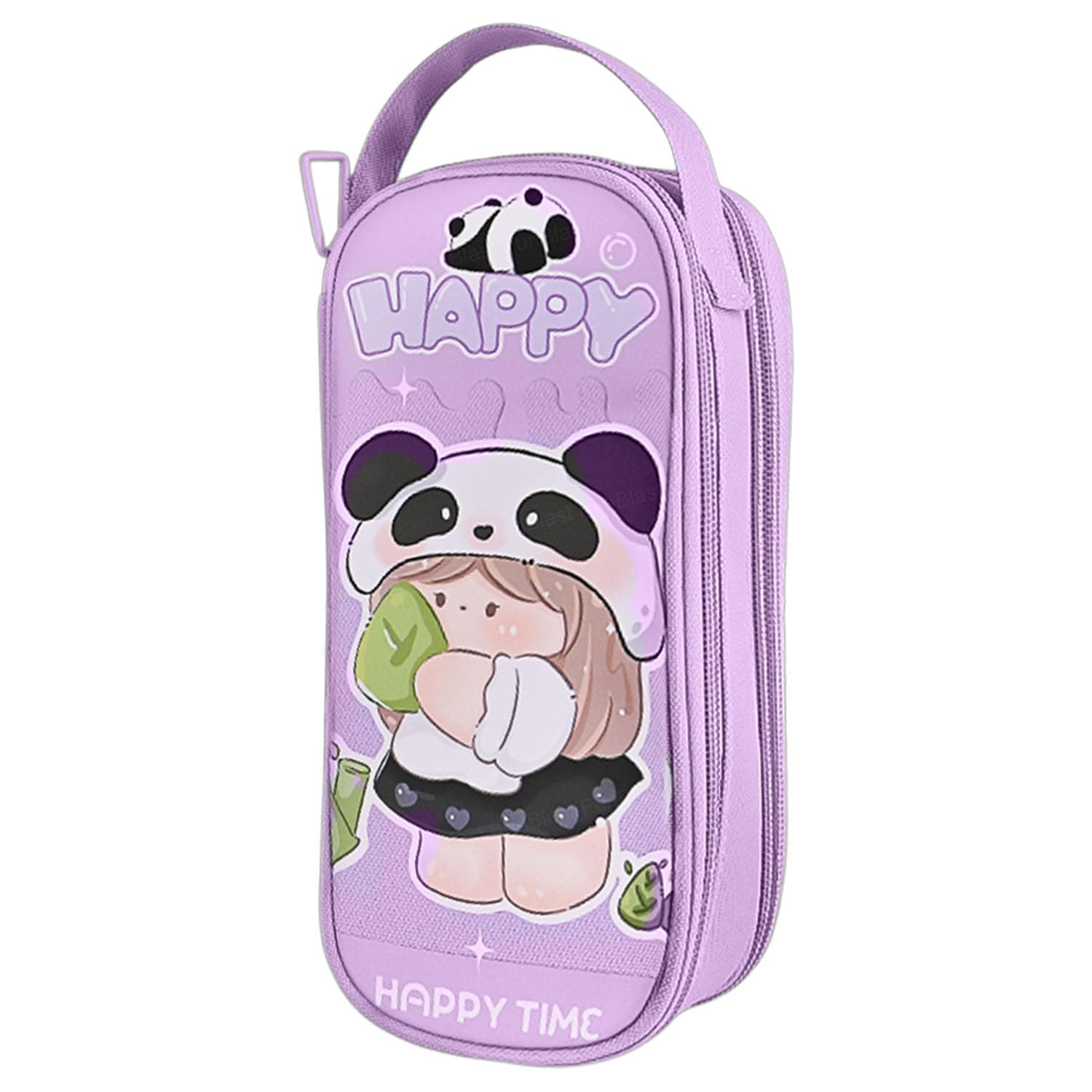 FunBlast Pencil Pouch – Cute Panda Pouch for Girls, Large Capacity Hangable Double Layer Canvas Pencil Pouch for Kids, Aesthetic Pouch for Girls, Stationary Organizer (Purple)