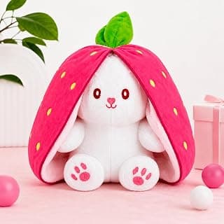 Reversible Strawberry Bunny Soft Toy with Smooth Chain Zipper | Strawberry Rabbit Toy for Kid | Cute Doll Teddy Bear Gift for Girlfriend | Birthday Gift Items