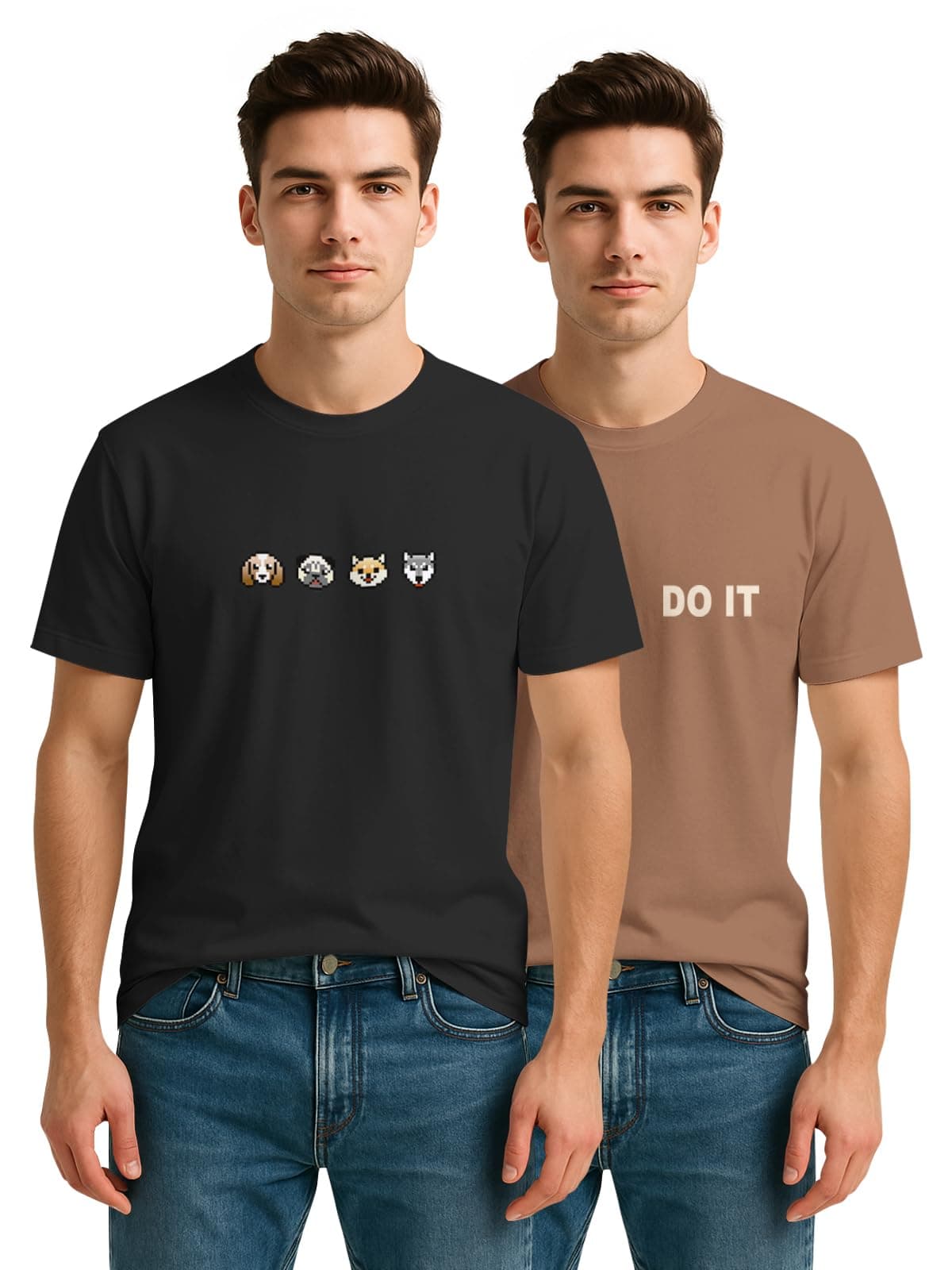 BULLMER Trendy Printed Round Neck Half Sleeve Tshirt for Men | Mens Crew Neck Tshirt - Pack of 2