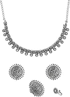 Yellow Chimes Oxidised Necklace Set For Women And Girls German Silver Oxidised Designed Ethnic Jewellery Choker Necklace Set For Women And Girls