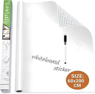 NAITIK CREATION 60X200 CM White Board Sticker for Wall with 1 Marker for School, Office, College, Self-Adhesive Removable Whiteboard Sticker Wall Decal Wallpaper (6.5 x 2 Feet), Vinyl