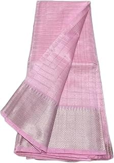 NR Handloom Traditional | Handloom Women's Semi Tussar Silk Silver Check Saree with running blouse piece attached