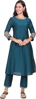 W for Woman Solid Embroidered Straight Kurta and Straight Pants Set